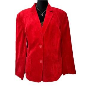 Red Corduroy Blazer Womens Sz 22 Plus Size Jacket Career Wear Trending Holiday